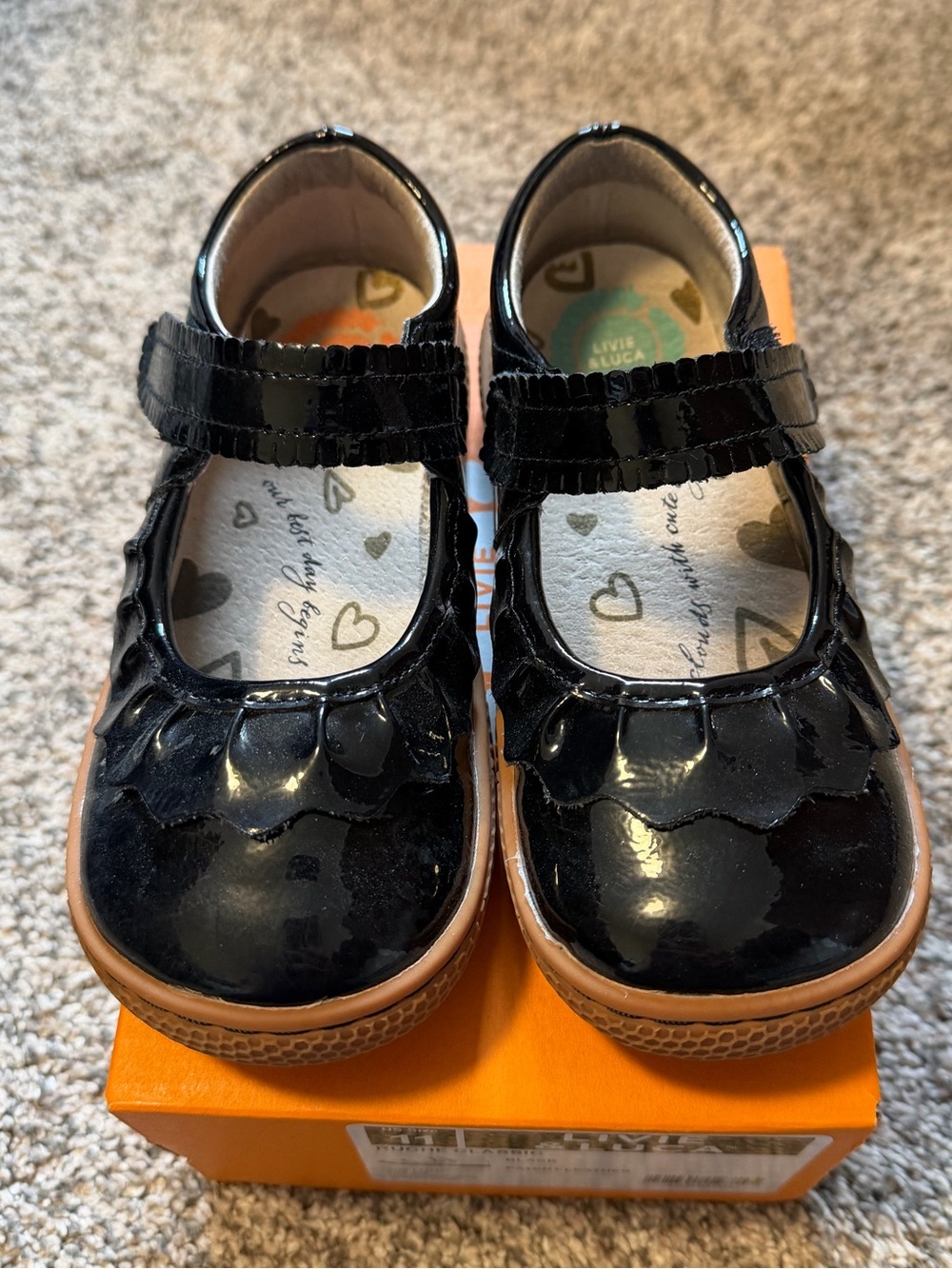 Livie & Luca Black Patent Mary Jane Shoes with Scalloped Trim